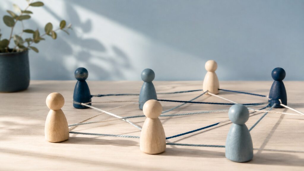 Unklare Rollen im Team – symbolische Darstellung von Rollen und Verbindungen im Unternehmen. Bild KI-generiert